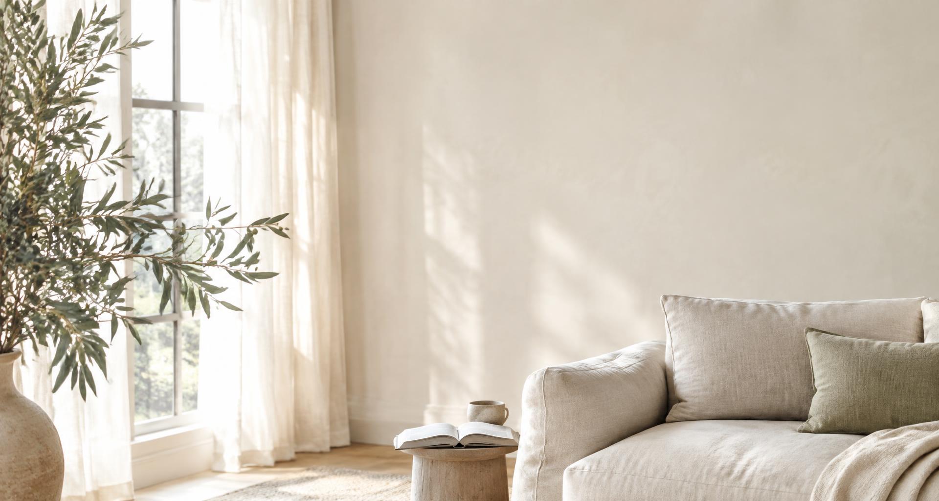 A sunlit home with an open book and natural greenery